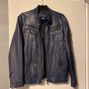 Faux leather Point Zero men’s jacket size S navy blue